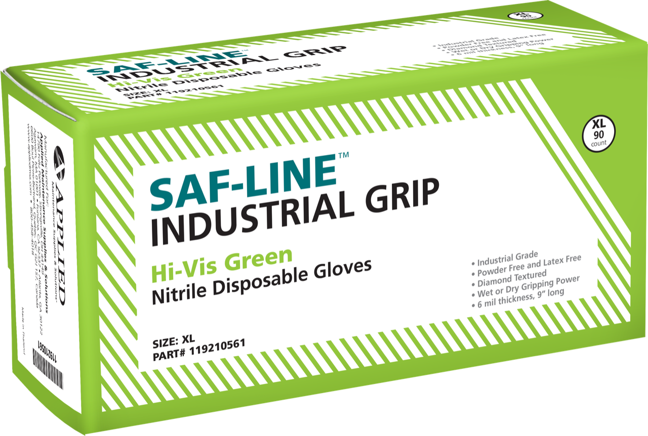 Saf-Line!" Industrial Grip Disposable Gloves - Hi-Vis Green - S - Q1
